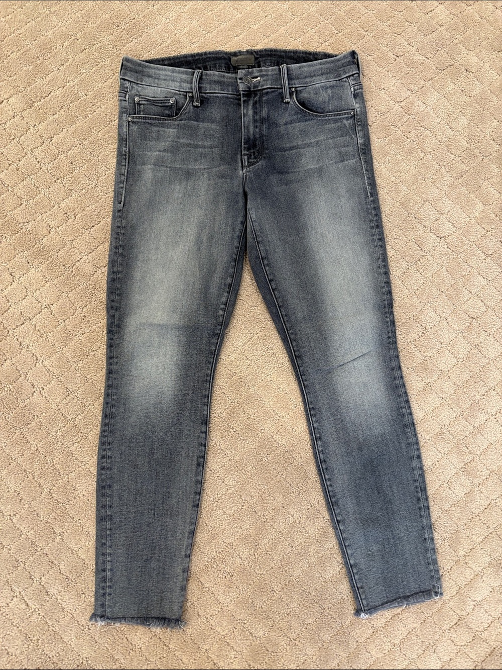 MOTHER Washed Gray Ankle Skinny Jeans
